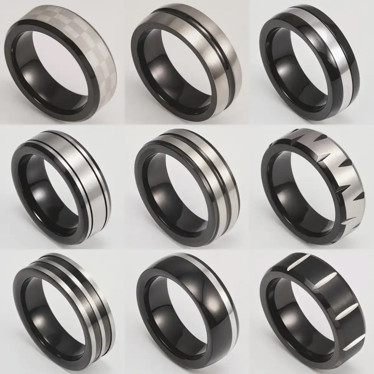 Black Fashion Stainless Steel Trendy Band Versatile for Business Men's Waterproof Ring 8MM-JinBaoJewerly