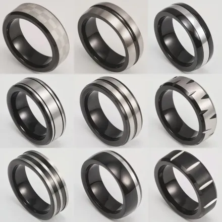 Black Fashion Stainless Steel Trendy Band Versatile for Business Men's Waterproof Ring 8MM-JinBaoJewerly