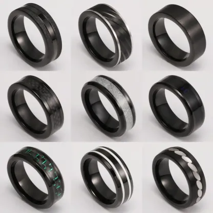 Black Samurai Titanium Steel Hip - hop & Business Style Men's Waterproof Ring 8MM-JinBaoJewerly