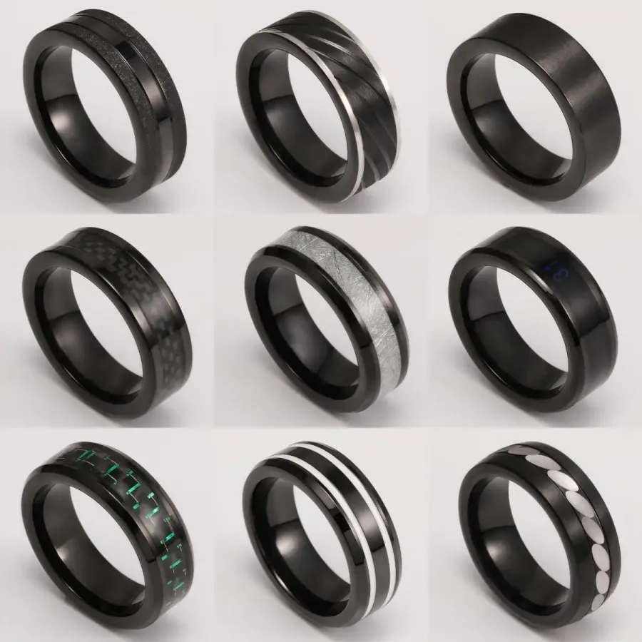 Black Samurai Titanium Steel Hip - hop & Business Style Men's Waterproof Ring 8MM