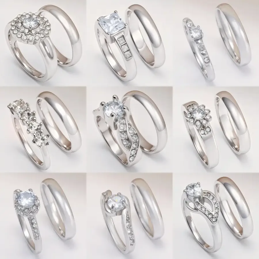 High Quality Exquisite Diamond - Row Stainless Steel Wedding Rings