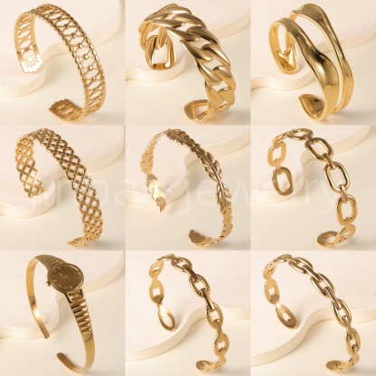 Classic Chain Design 24K Gold PVD Stainless Steel Titanium Women's Bangle-JinBaoJewerly