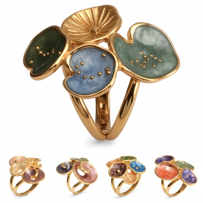 Creative Leaf Design Epoxy Resin Stainless Steel Women's Ring-JinBaoJewerly