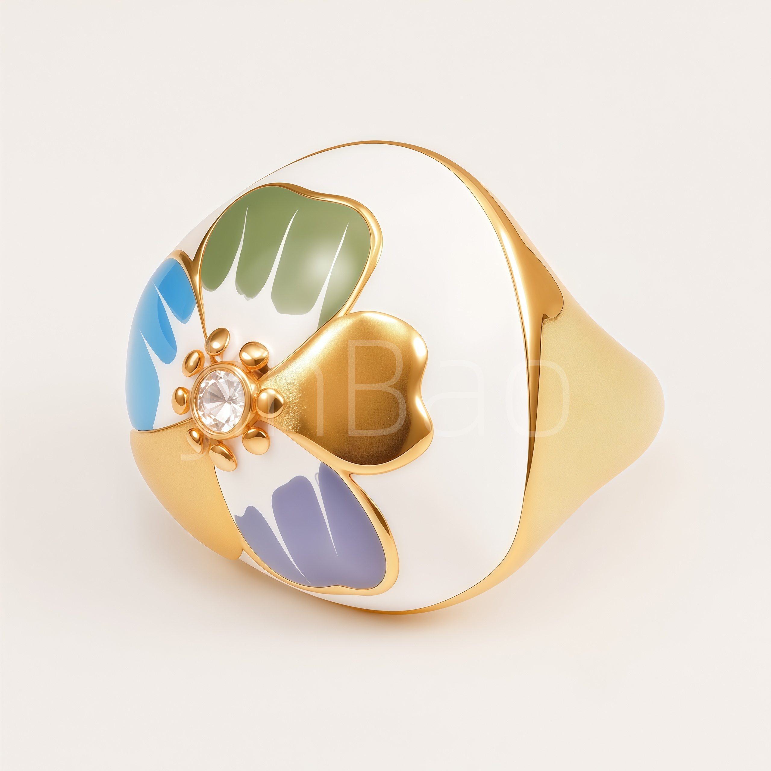 Retro Colorful Enamel Flower Crystal Gold‑Tone Women Ring | K004620