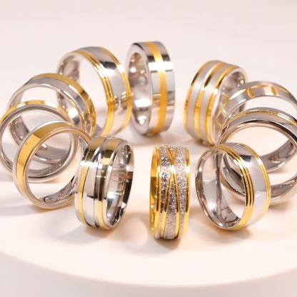 Premium Stainless Steel Couple Ring Set | Classic Metal Wedding Bands | Fashionable Men's & Women's Rings | Perfect for Weddings, Anniversaries, & Daily Wear