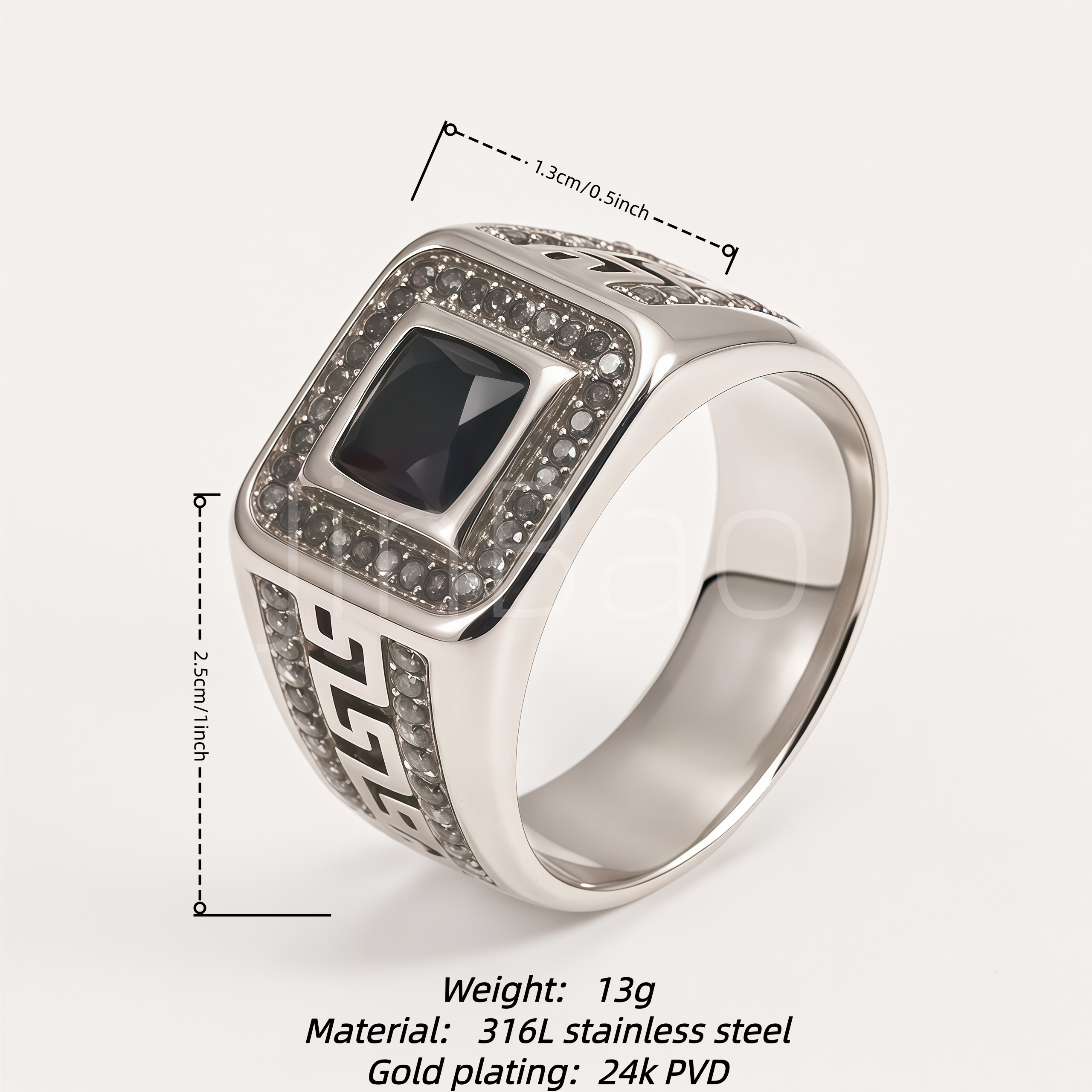 Pave CZ Halo Greek Key Silver-Tone Men Signet Ring | B175