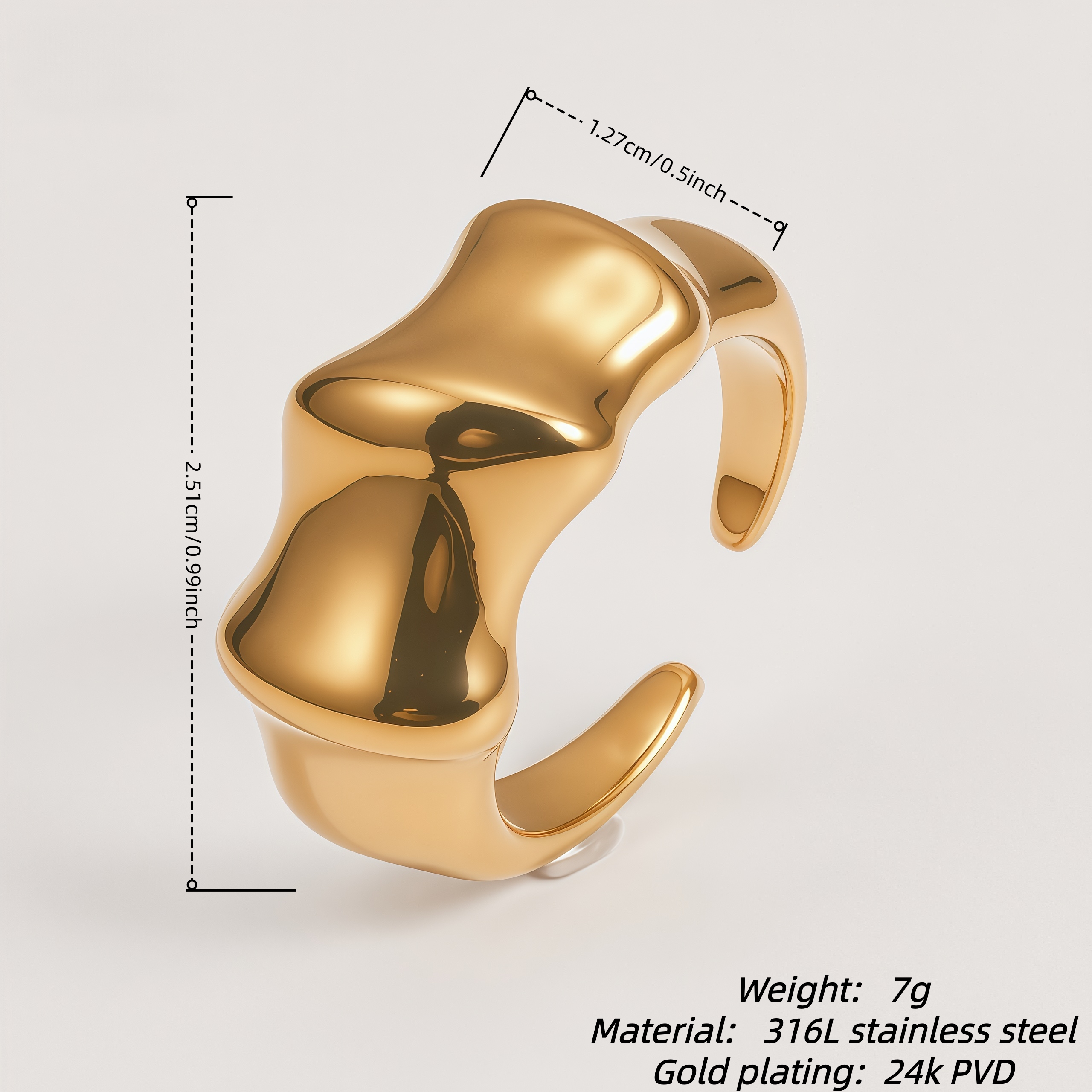 Modern Minimalist Stainless Steel Ring Women's 3D Streamlined Design | N001586