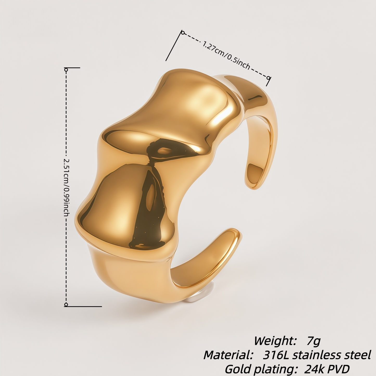 Modern Minimalist Stainless Steel Ring Women's 3D Streamlined Design | N001586