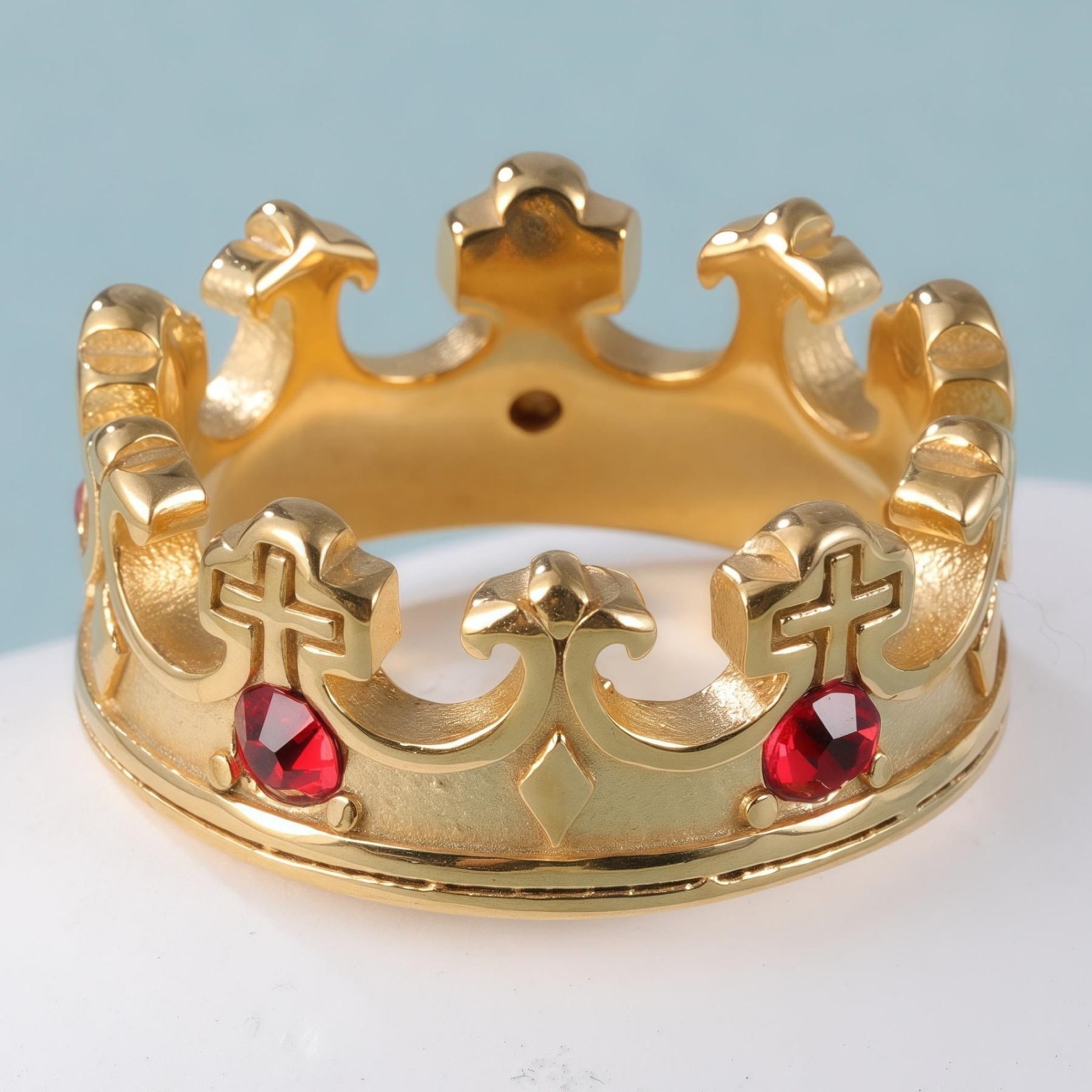 Vintage Cross Design Golden Crown Waterproof Ring丨LIUDZ-62-JinBaoJewerly