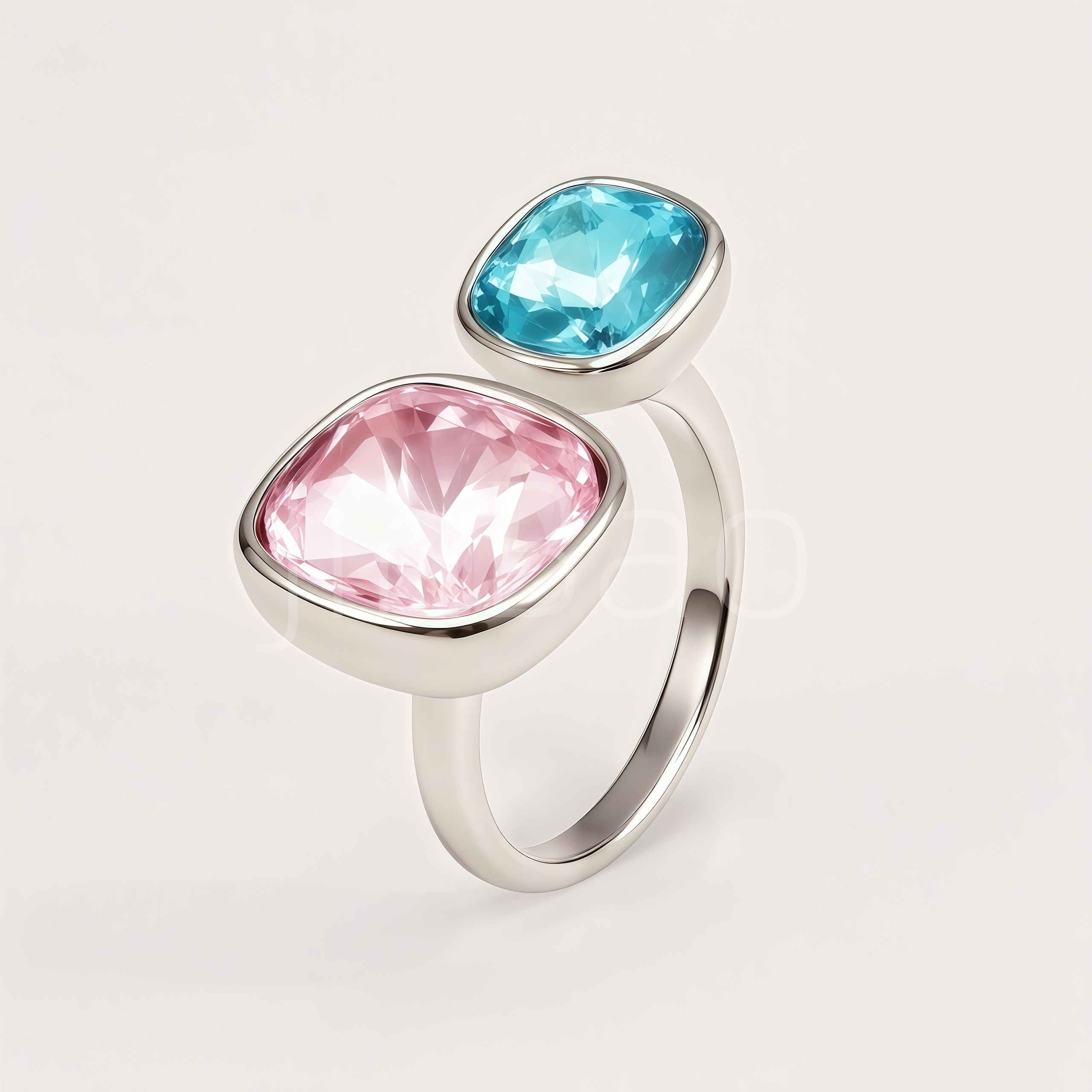 Cushion Pink & Aqua Blue Dual Stone Bezel Ring for Women | N002791