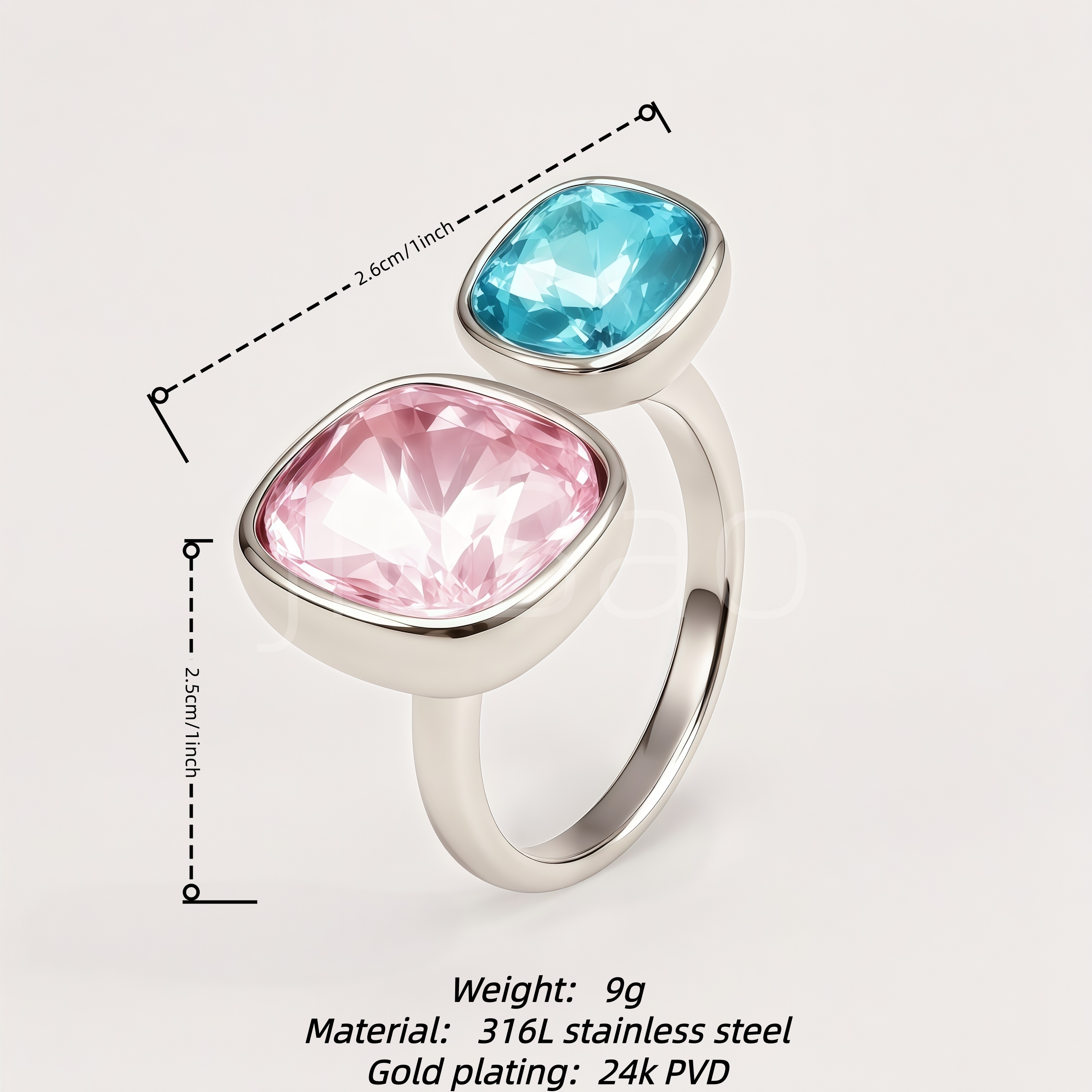 Cushion Pink & Aqua Blue Dual Stone Bezel Ring for Women | N002791
