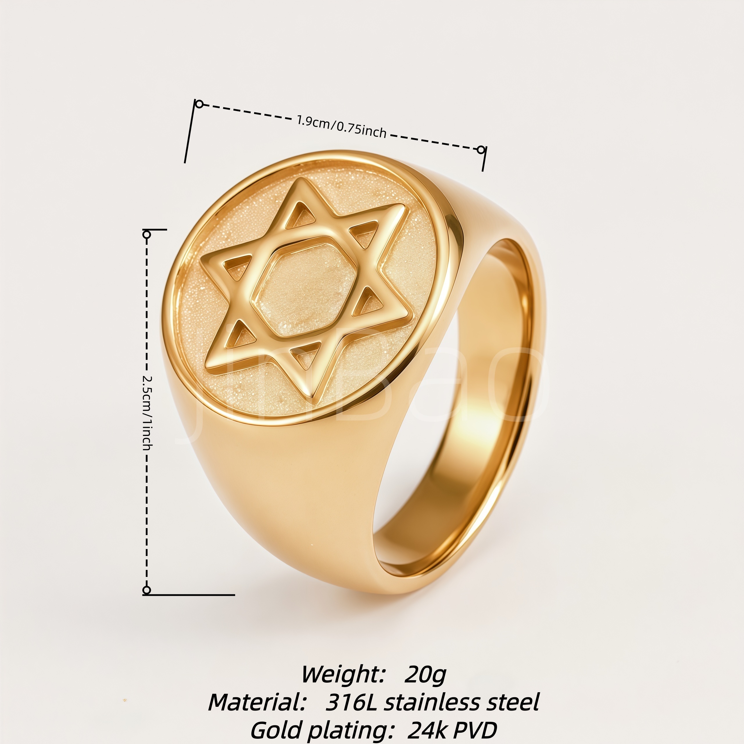 Vintage Star of David Stainless Steel Men Finger Ring | D0497