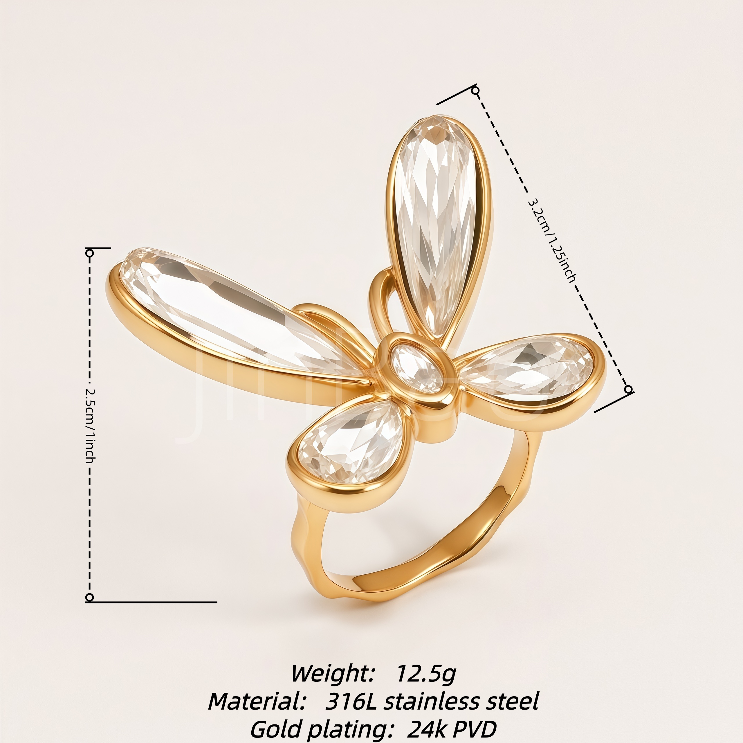 Butterfly Pear Cut CZ Stainless Steel Women Ring | N002802