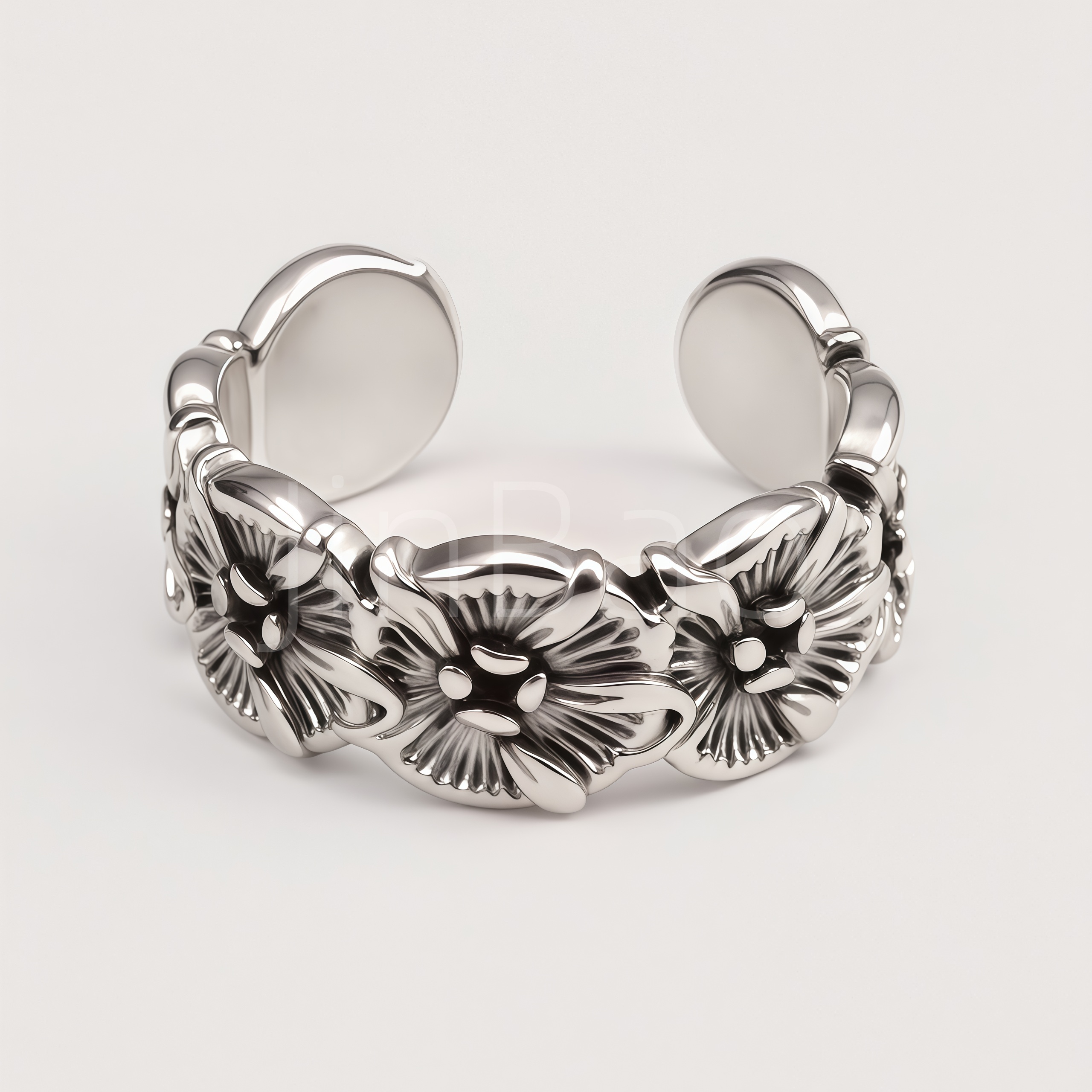 Vintage Flower Embossed Open Cuff Statement Ring | E00453