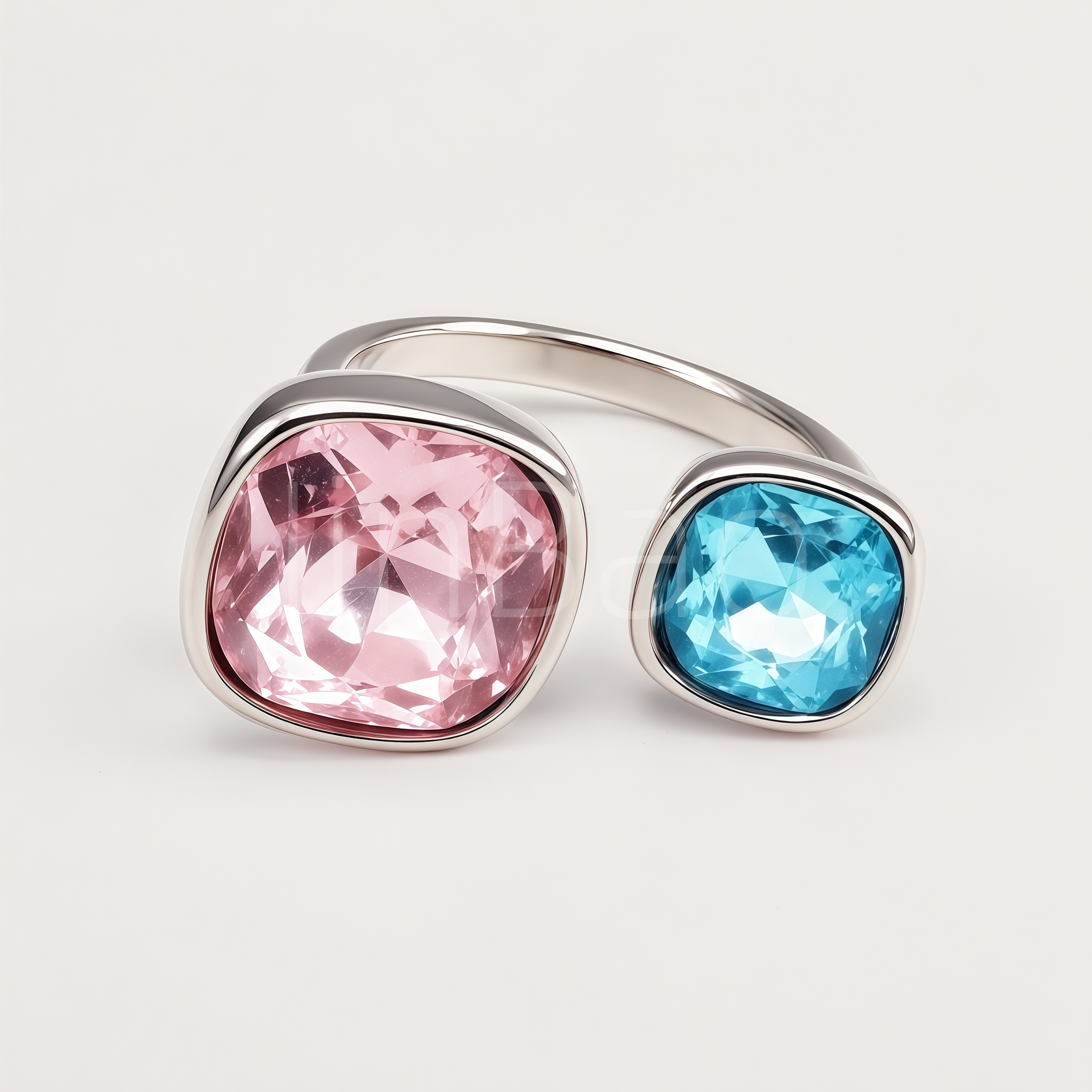 Cushion Pink & Aqua Blue Dual Stone Bezel Ring for Women | N002791