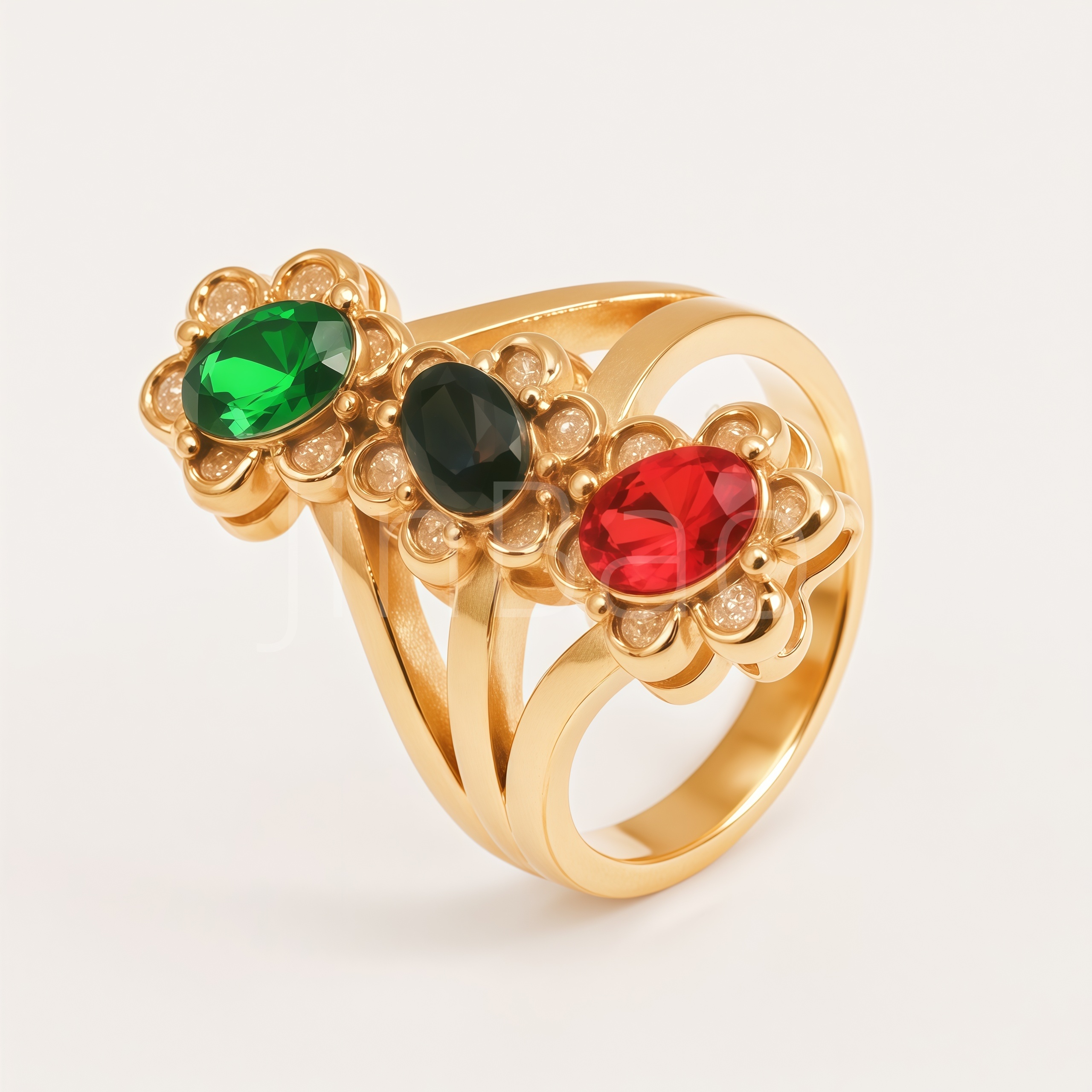 Colorful Triple Oval Gem Flower Women Ring