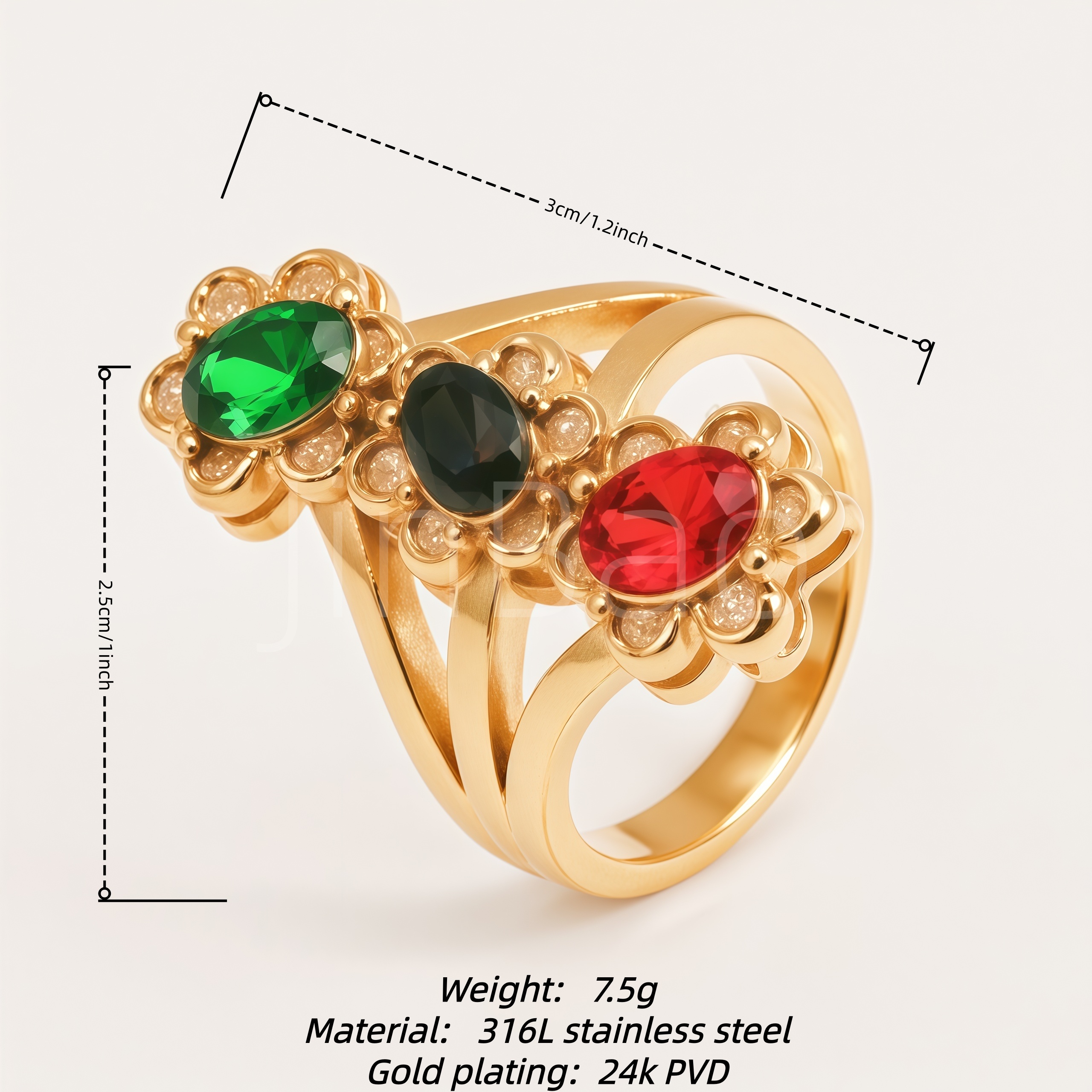 Colorful Triple Oval Gem Flower Women Ring