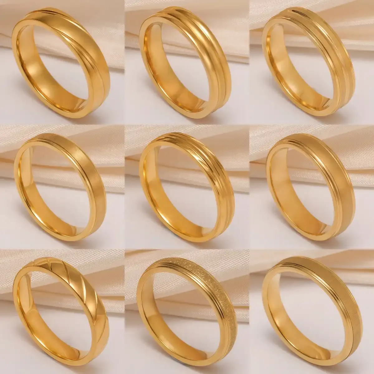 24K Gold-Plating Stainless Steel Plain Band Minimalist Lines  Men's Waterproof Ring 4MM-JinBaoJewerly