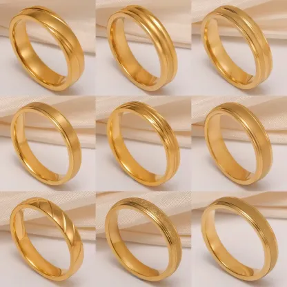24K Gold-Plating Stainless Steel Plain Band Minimalist Lines  Men's Waterproof Ring 4MM-JinBaoJewerly