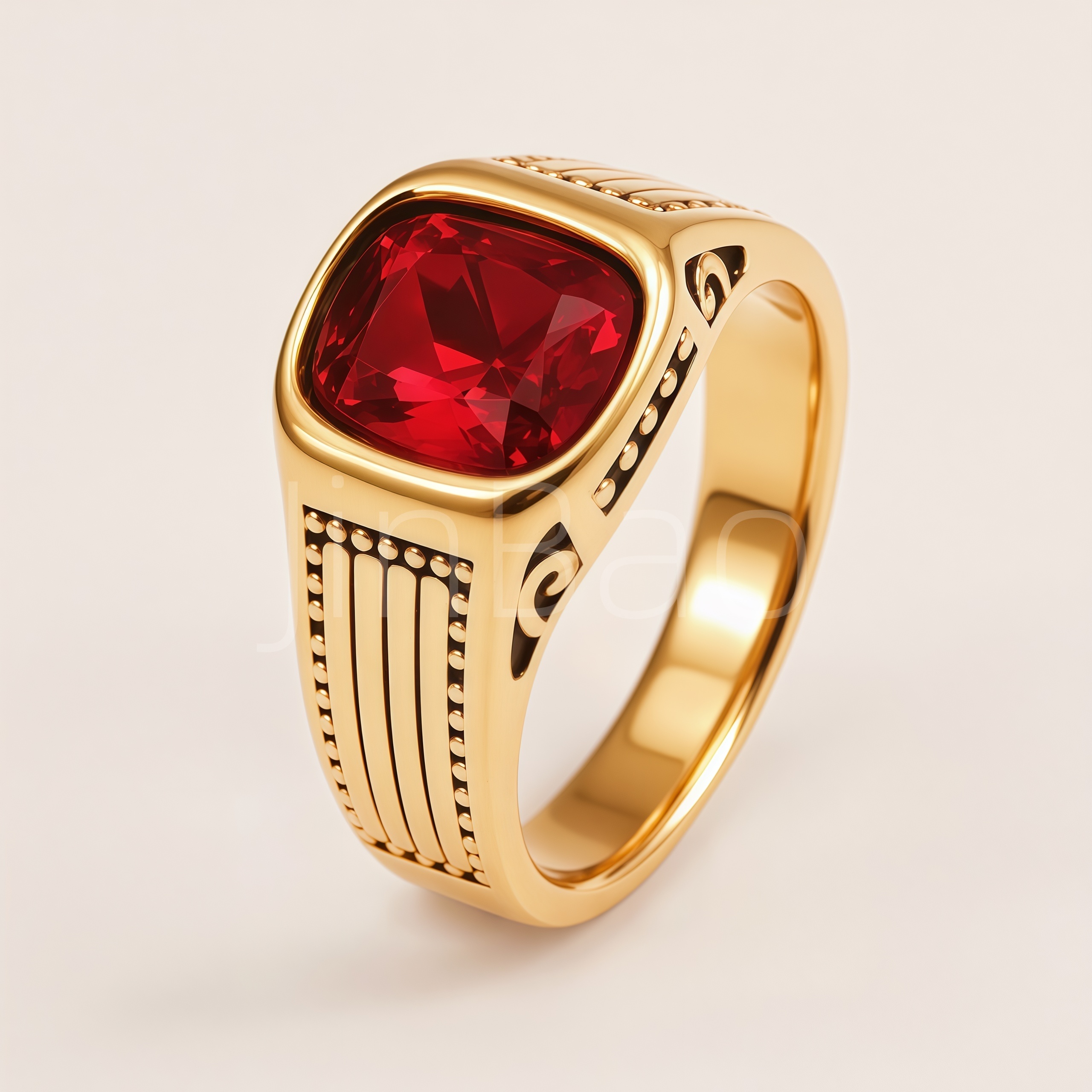 Vintage Engraved Striped Gemstone Signet Ring for Men | B121