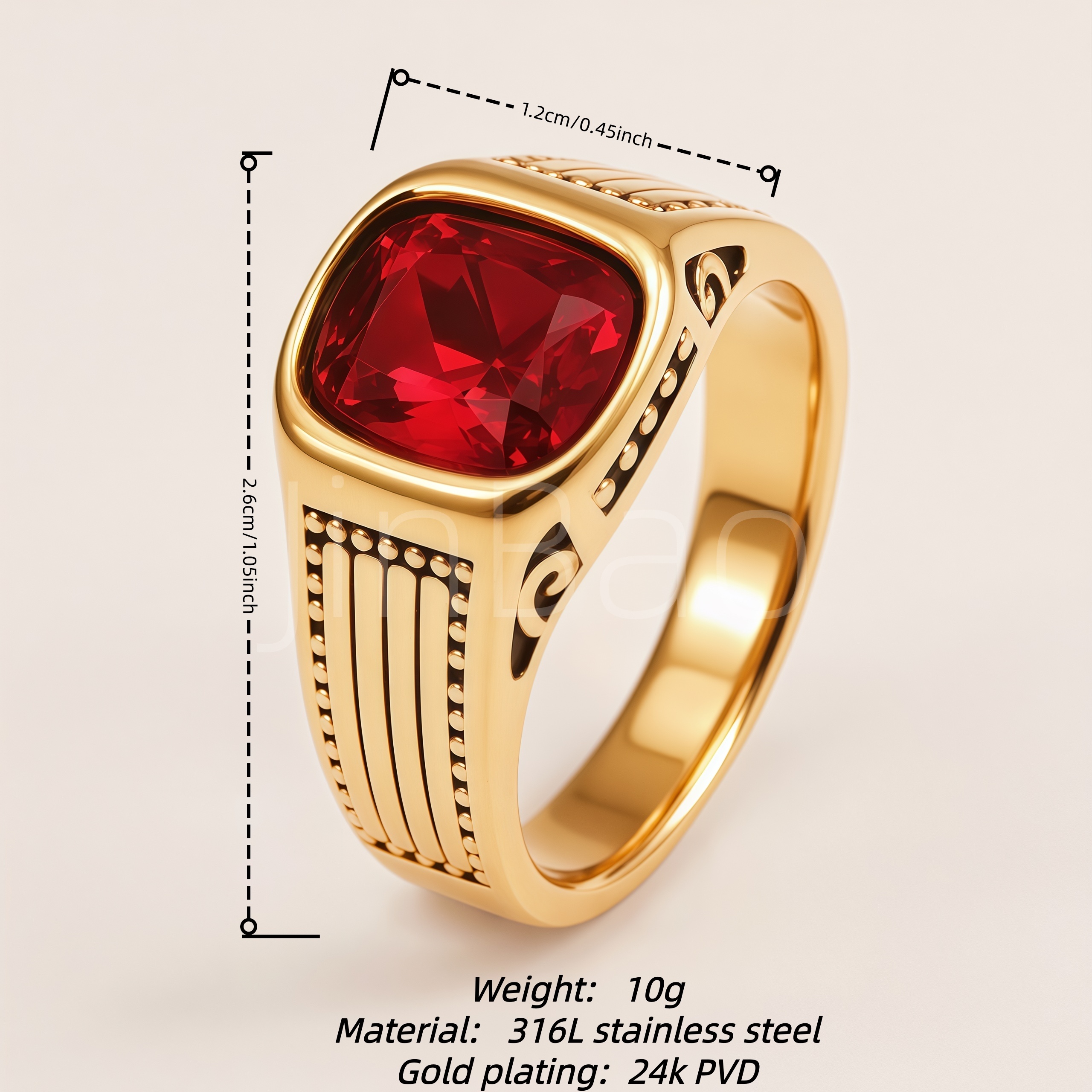 Vintage Engraved Striped Gemstone Signet Ring for Men | B121