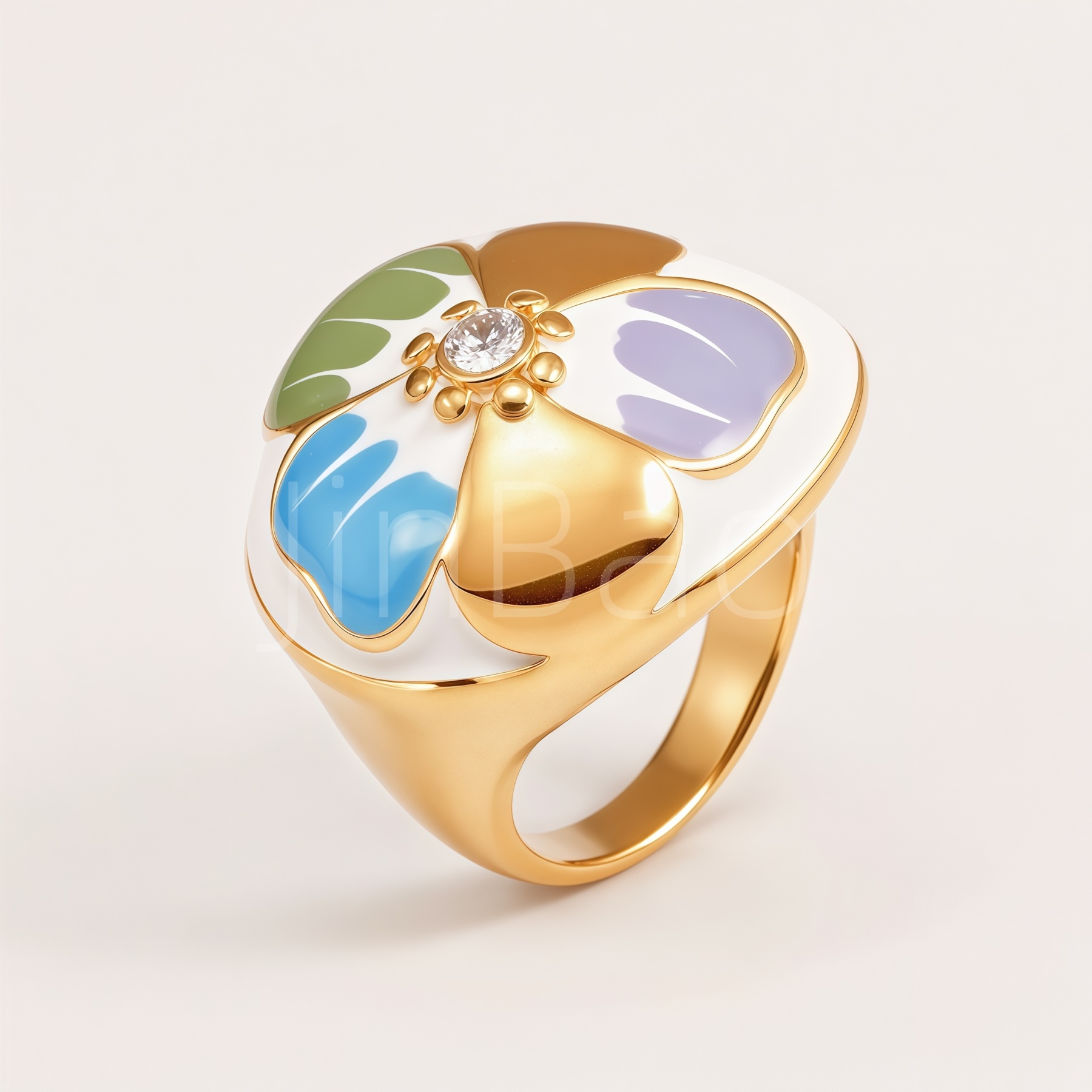Mint Cream Enamel Open Adjustable Women Ring | N002844