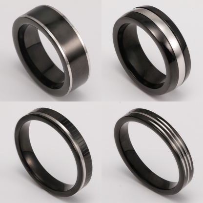 Black & Silver Stainless Steel Ring – Modern Dual-Tone Design-JinBaoJewerly