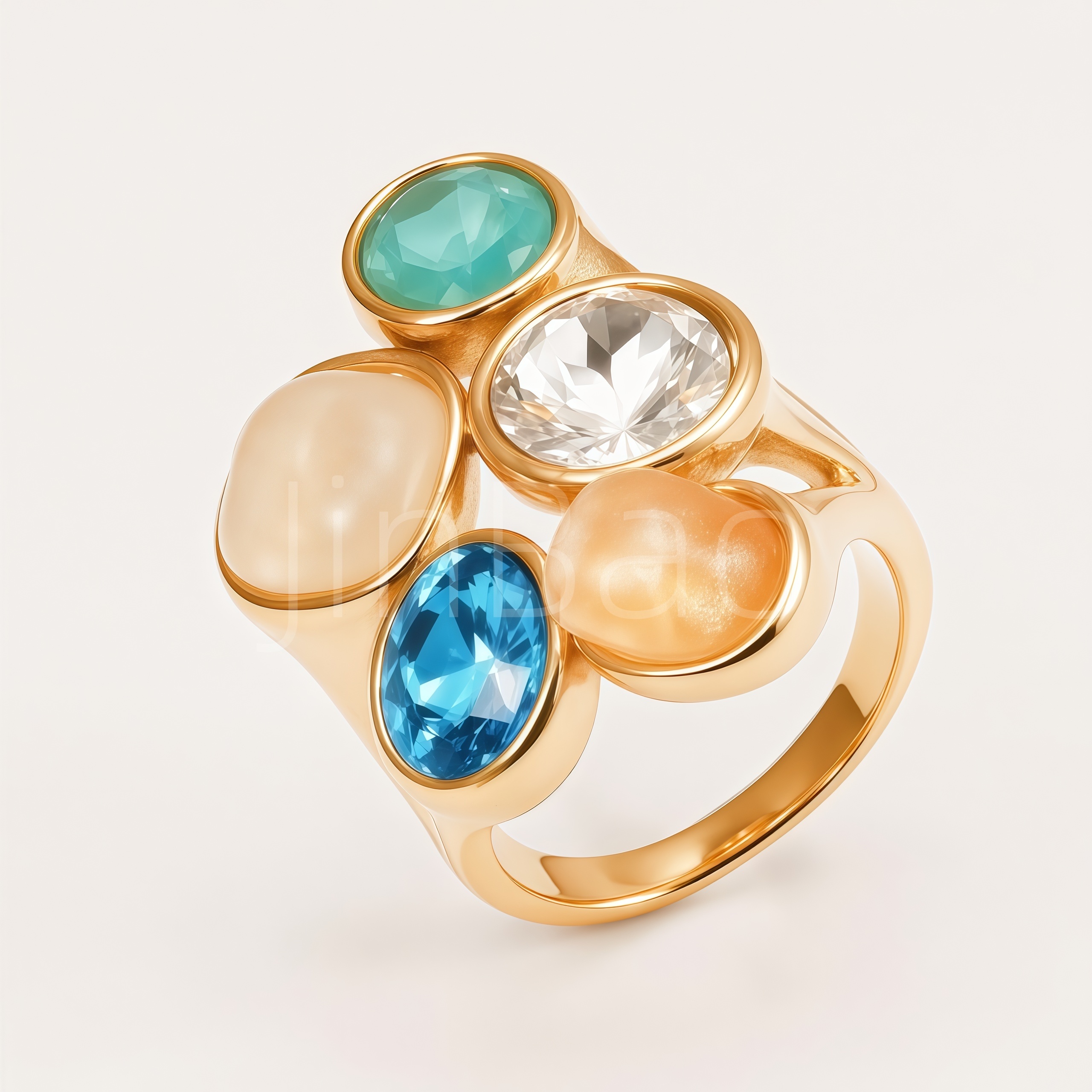 Bezel‑Set Mixed Gemstone Cluster Women Ring