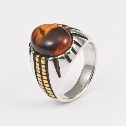 Vintage Two‑Tone Simulated Tiger‑Eye Men Signet Ring Set