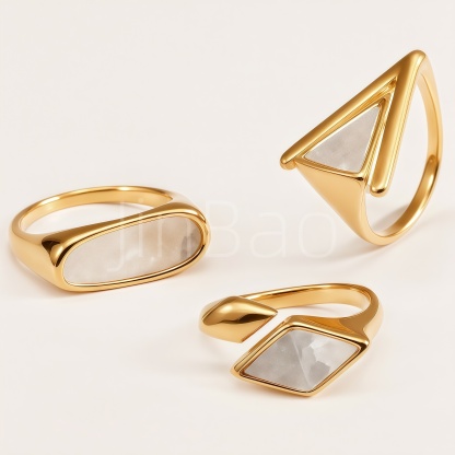 Styles Minimalist White Shell Geometric Gold Finger Rings for Women