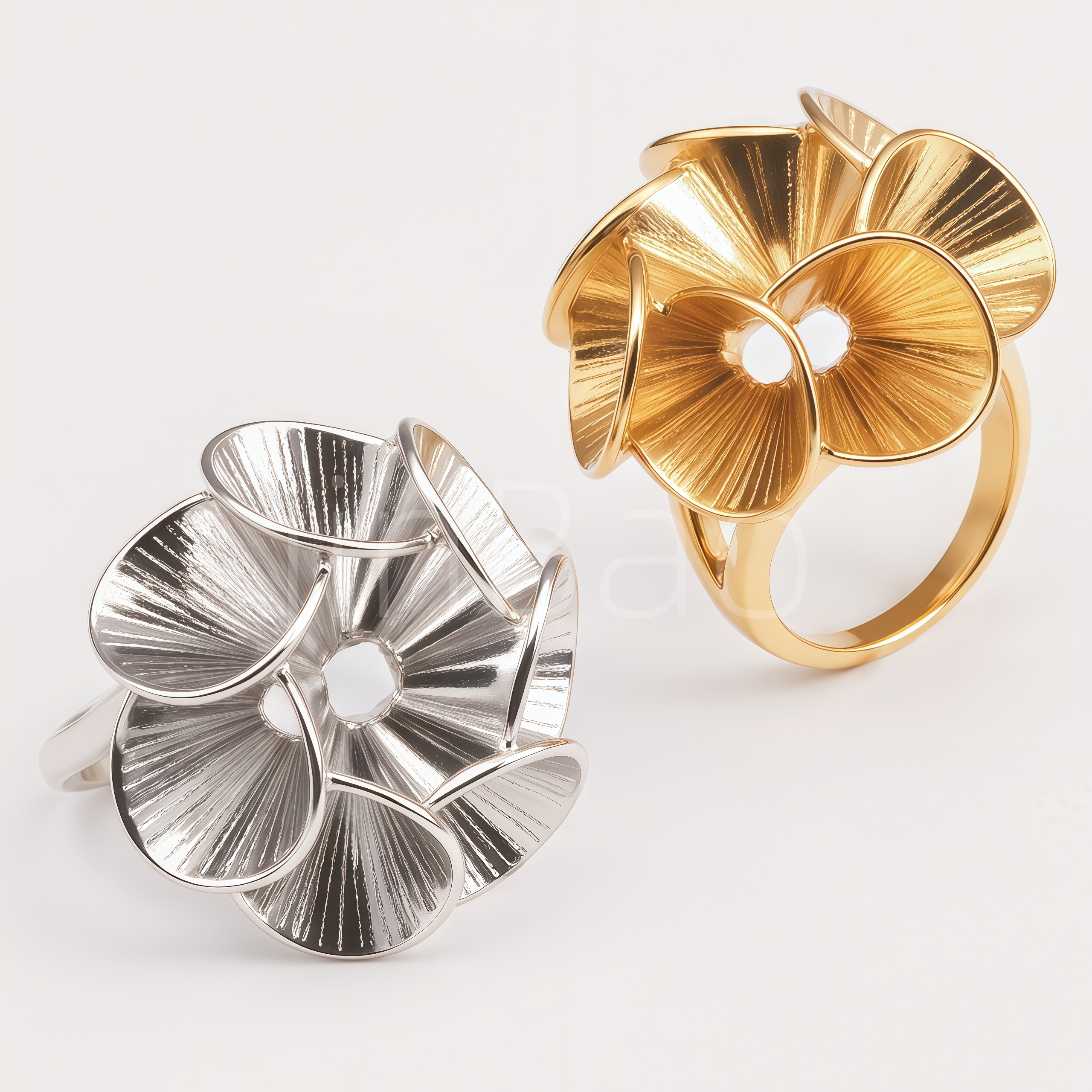 Oversized 3D Floral Glossy Gold Silver Women Finger Ring | E00506