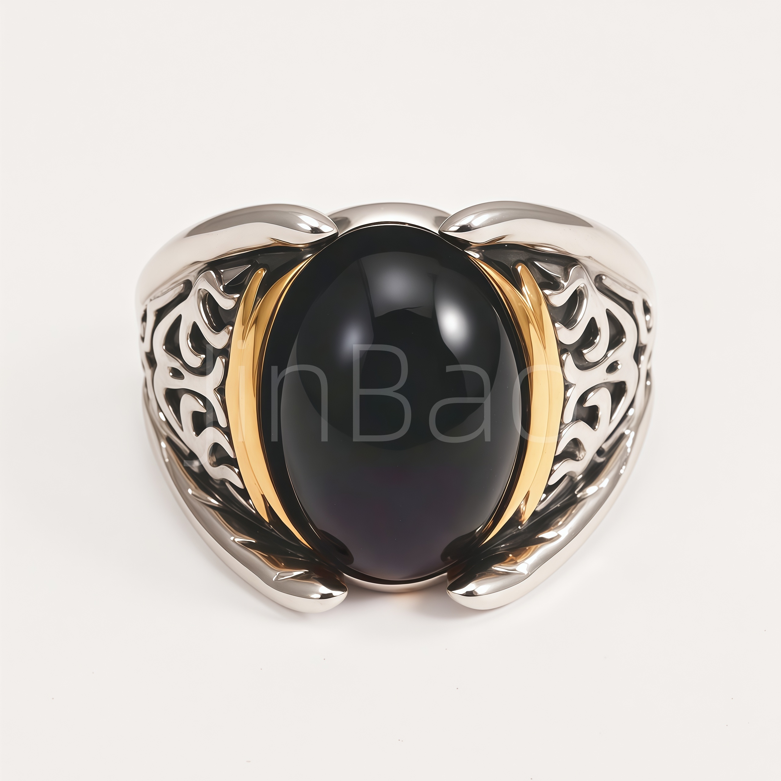 Retro Filigree Oval Black Cabochon Men Ring | B200