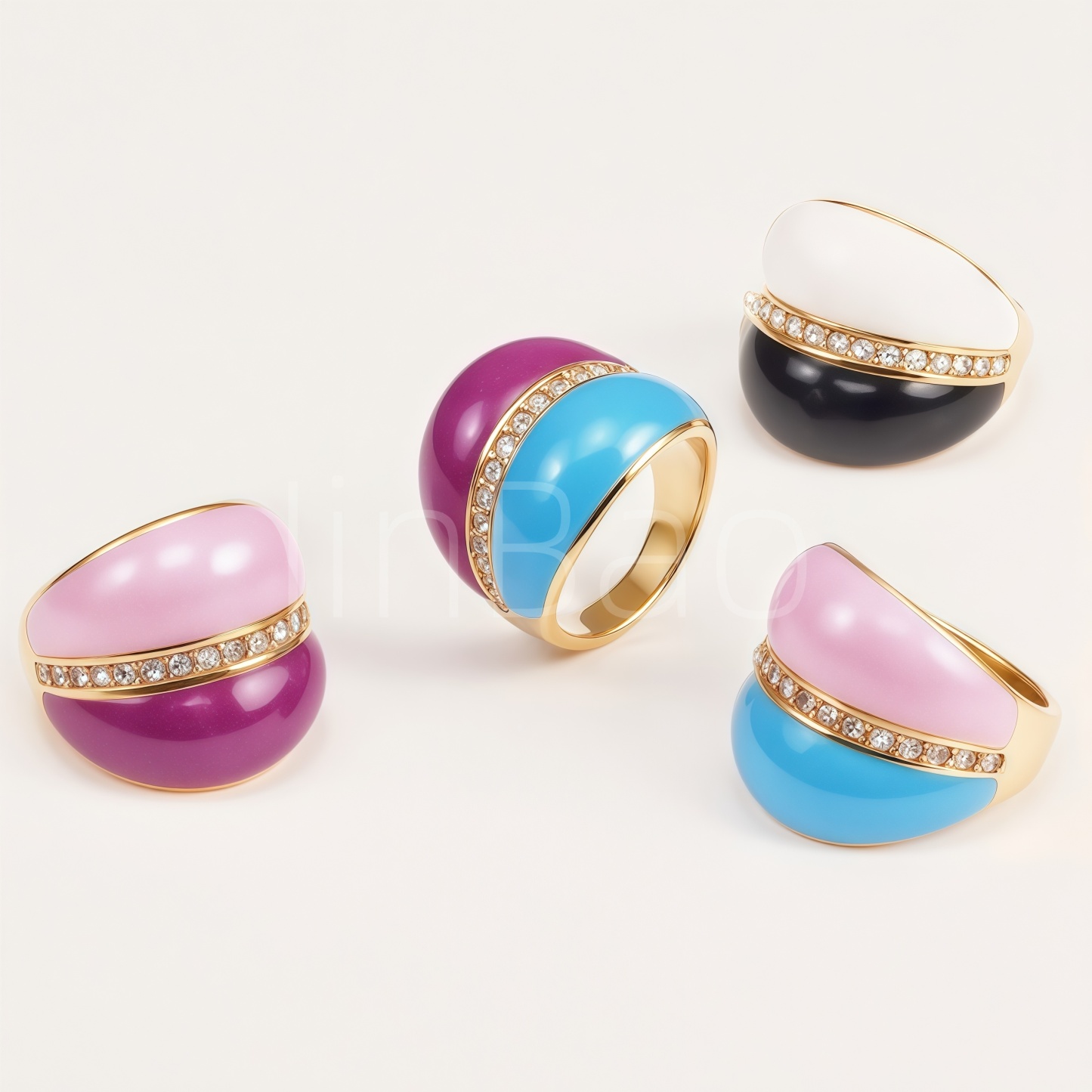 Two‑Tone Dual‑Layer Enamel Rhinestone Dome Women's Ring | E00546