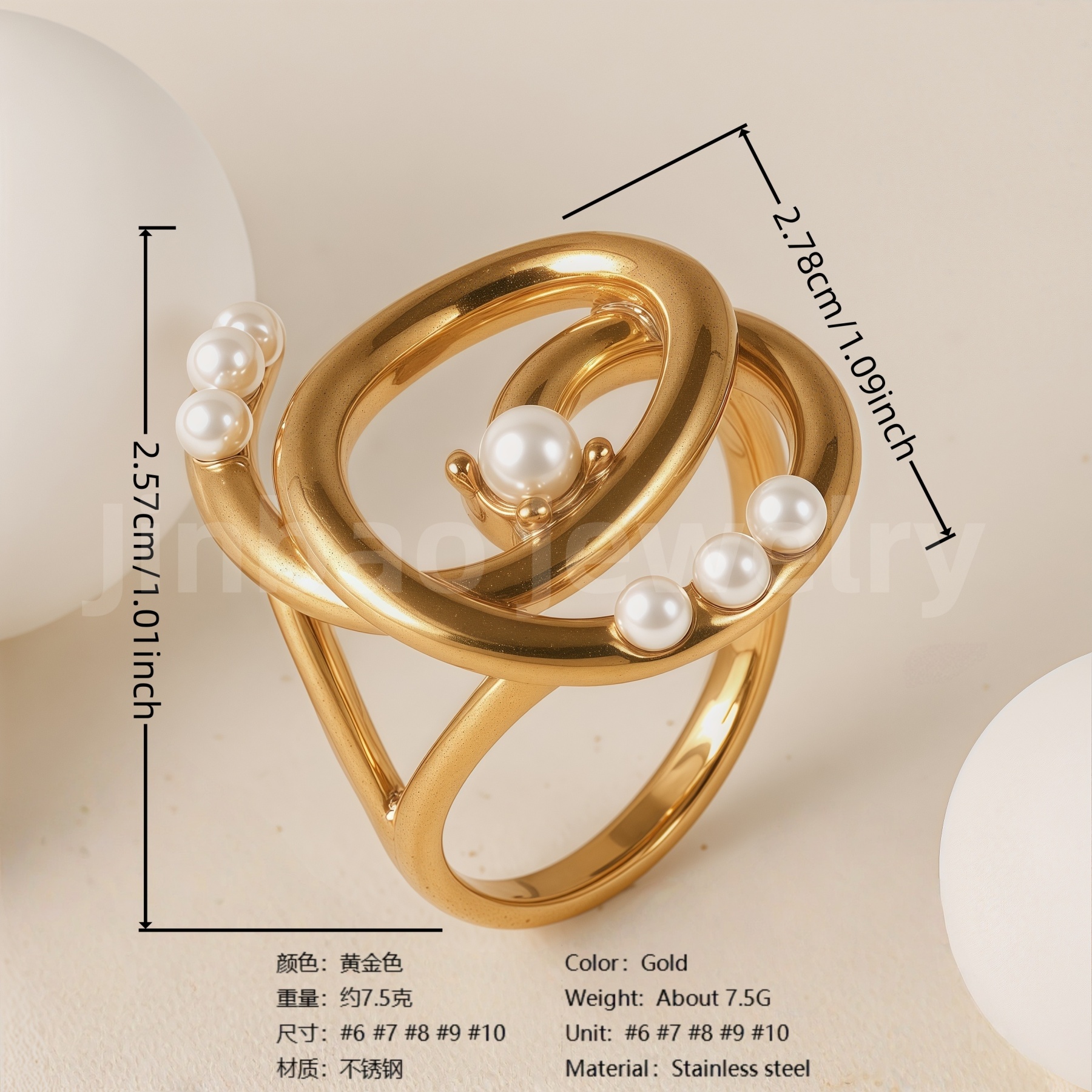 24K Gold-Plating Stainless Steel Adjustable Open Fashion Retro Women's Waterproof Ring-JinBaoJewerly