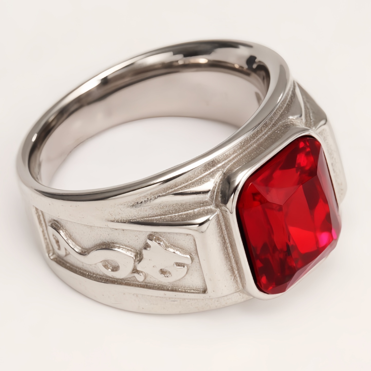 Silver - Carved Square Color - Gem Ring - Retro and Trendy Jewelry | BL135GH-JinBaoJewerly