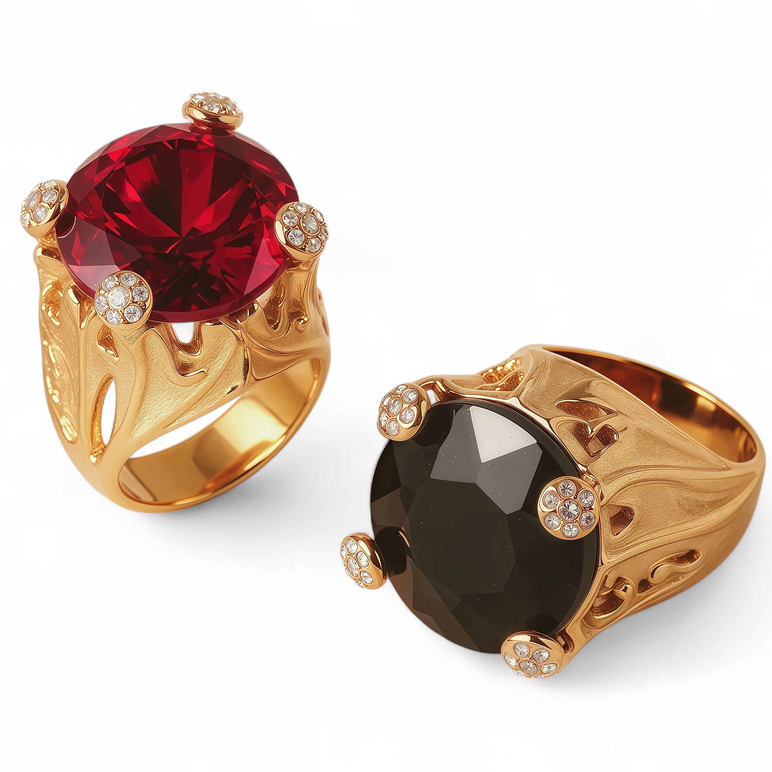 24K Gold-Plating Stainless Steel Luxury Red & Black Crystal Statement Women's Waterproof Ring丨K003078-JinBaoJewerly