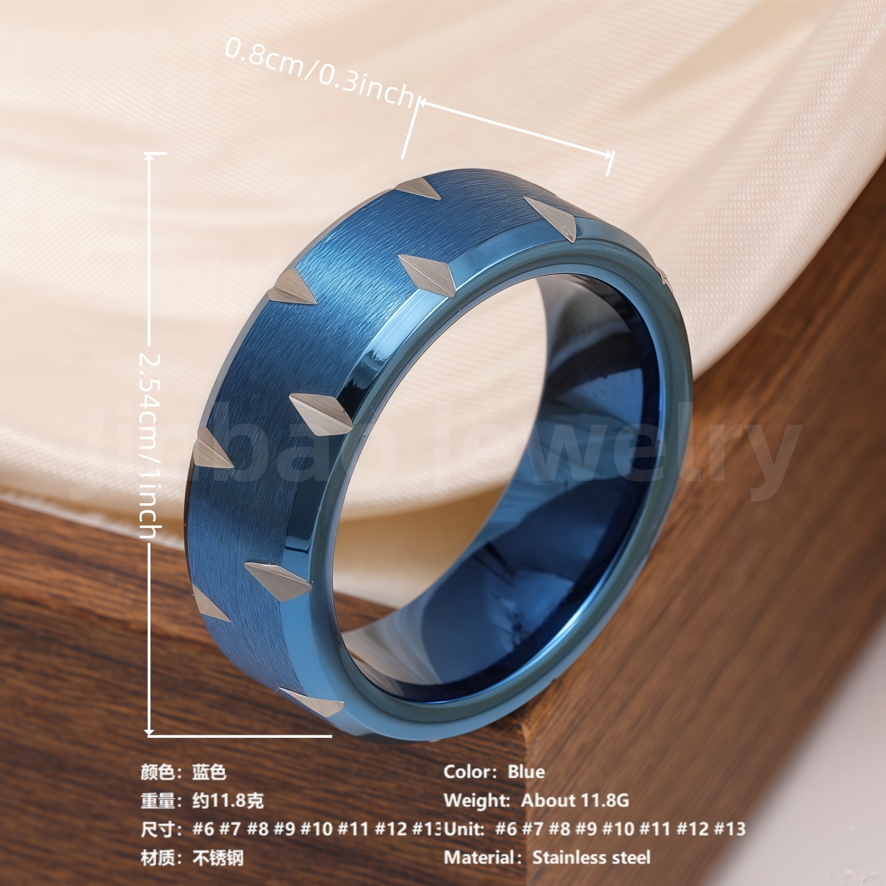 Stainless Steel Stylish Dual-tone Design Fashion Blue Men's Waterproof Ring-JinBaoJewerly