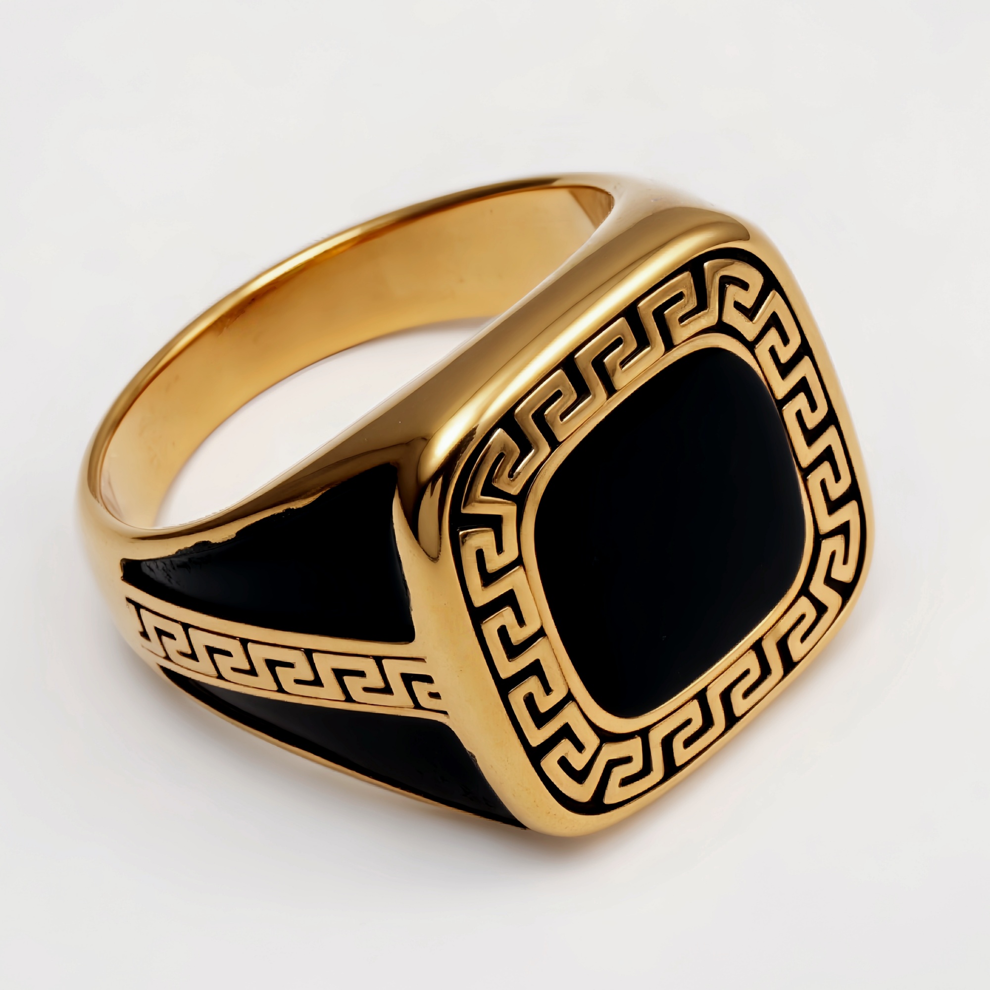 Retro Gold - tone Greek Key Ring, A Must - have for Fashionistas | G002104-JinBaoJewerly