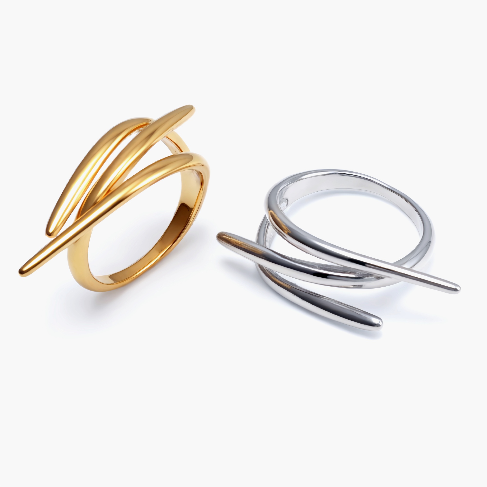 Gold - Silver Bicolor Crossed Streamline Ring, Stylish and Personalized Trendy Band | G004949-JinBaoJewerly