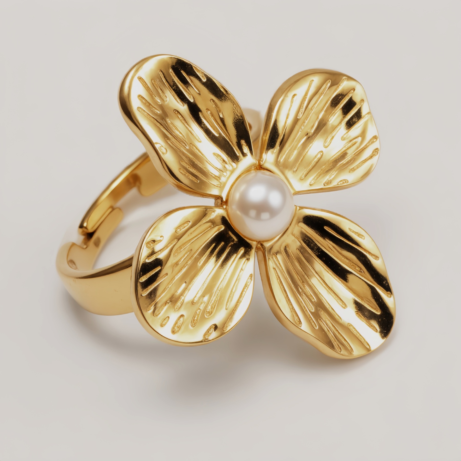 Gold Flower Pearl Ring, Sweet - style Fashion Band | G005475-JinBaoJewerly