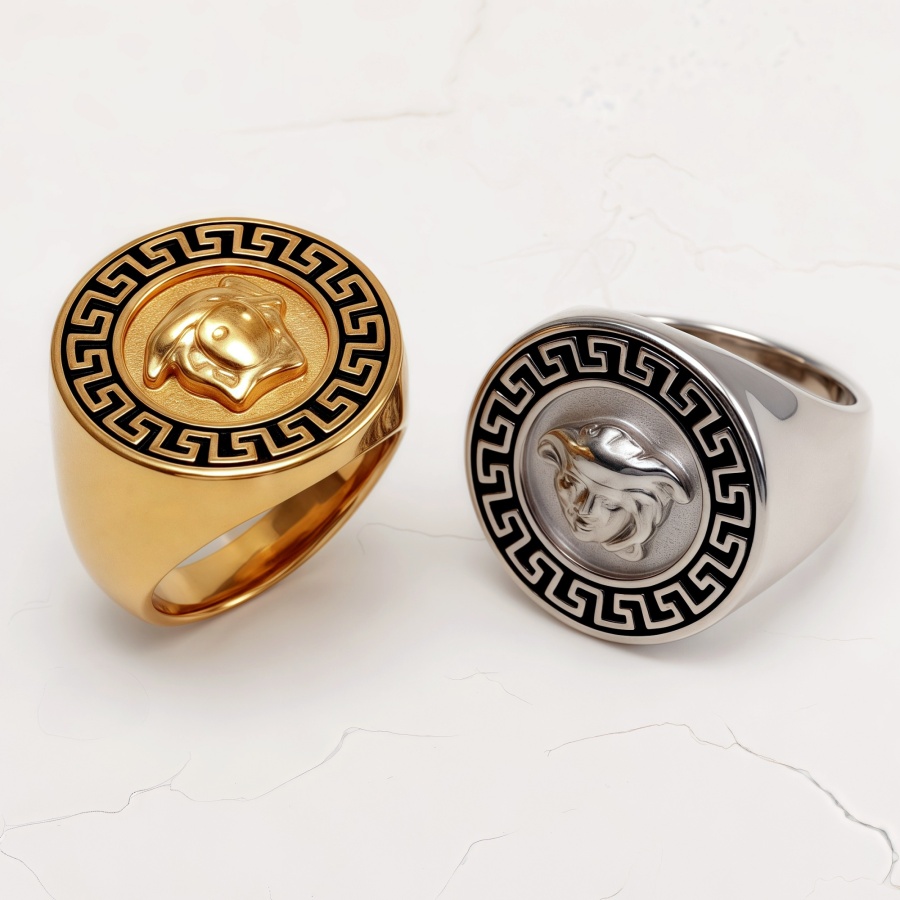 Geometric - bordered Lion - head Stainless Steel Ring - Personalized Jewelry for Men | DZ251