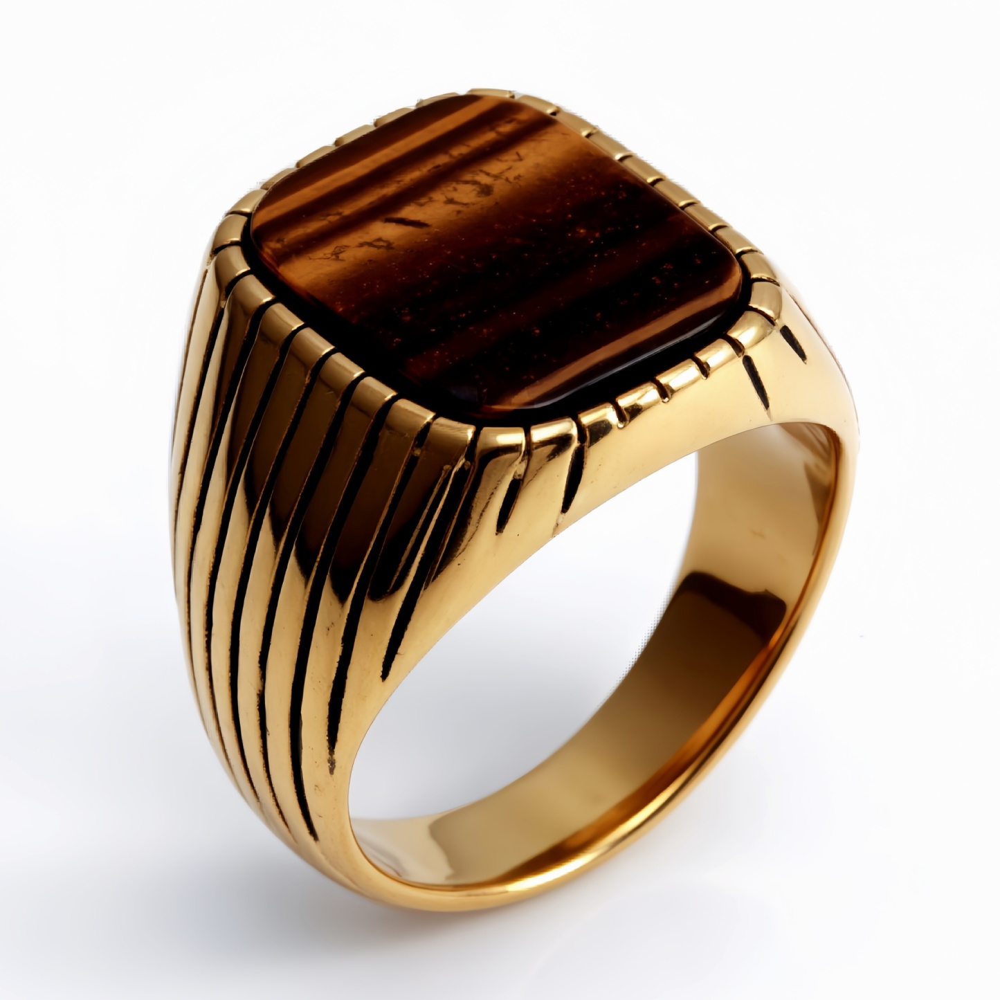 Striped Gold - set Square Gemstone Ring, a Choice of Personality and Fashion | K00165-JinBaoJewerly
