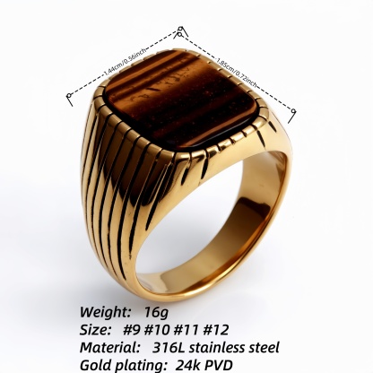 Striped Gold - set Square Gemstone Ring, a Choice of Personality and Fashion | K00165-JinBaoJewerly
