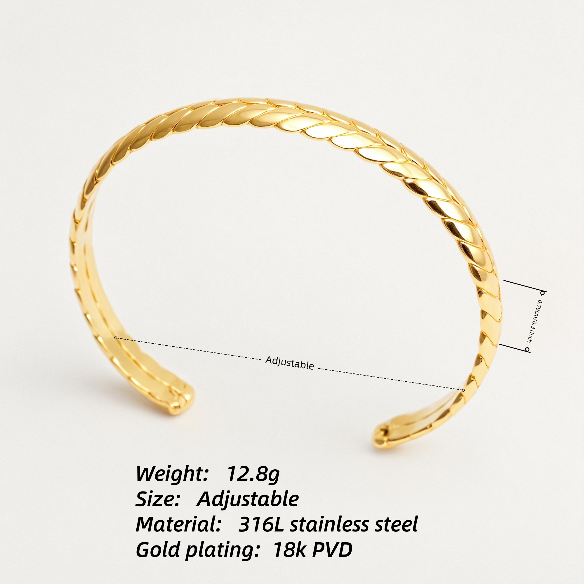 Waterproof Sleek Braided Cuff Bracelet 18K Gold 316L Steel | DZE0841-JinBaoJewerly