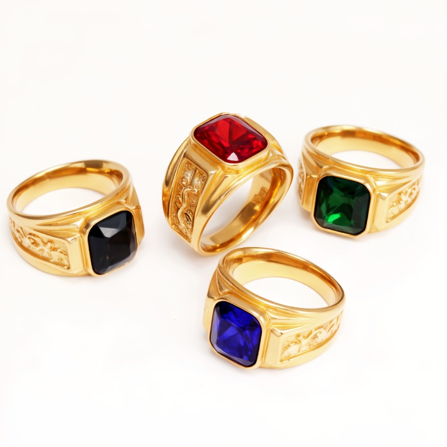Gold - Carved Square Color - Gem Ring - Retro and Trendy Jewelry | BL135JHB-