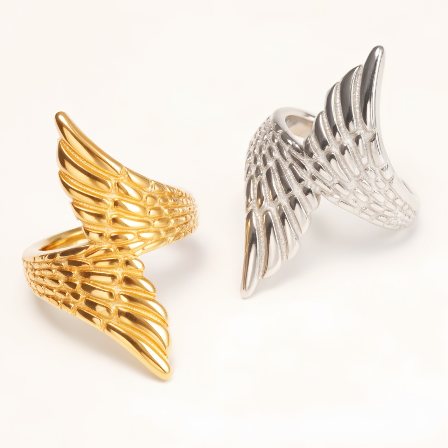 Stainless Steel Women's Wing Statement Ring - Unique Angel Wing Design | N001007