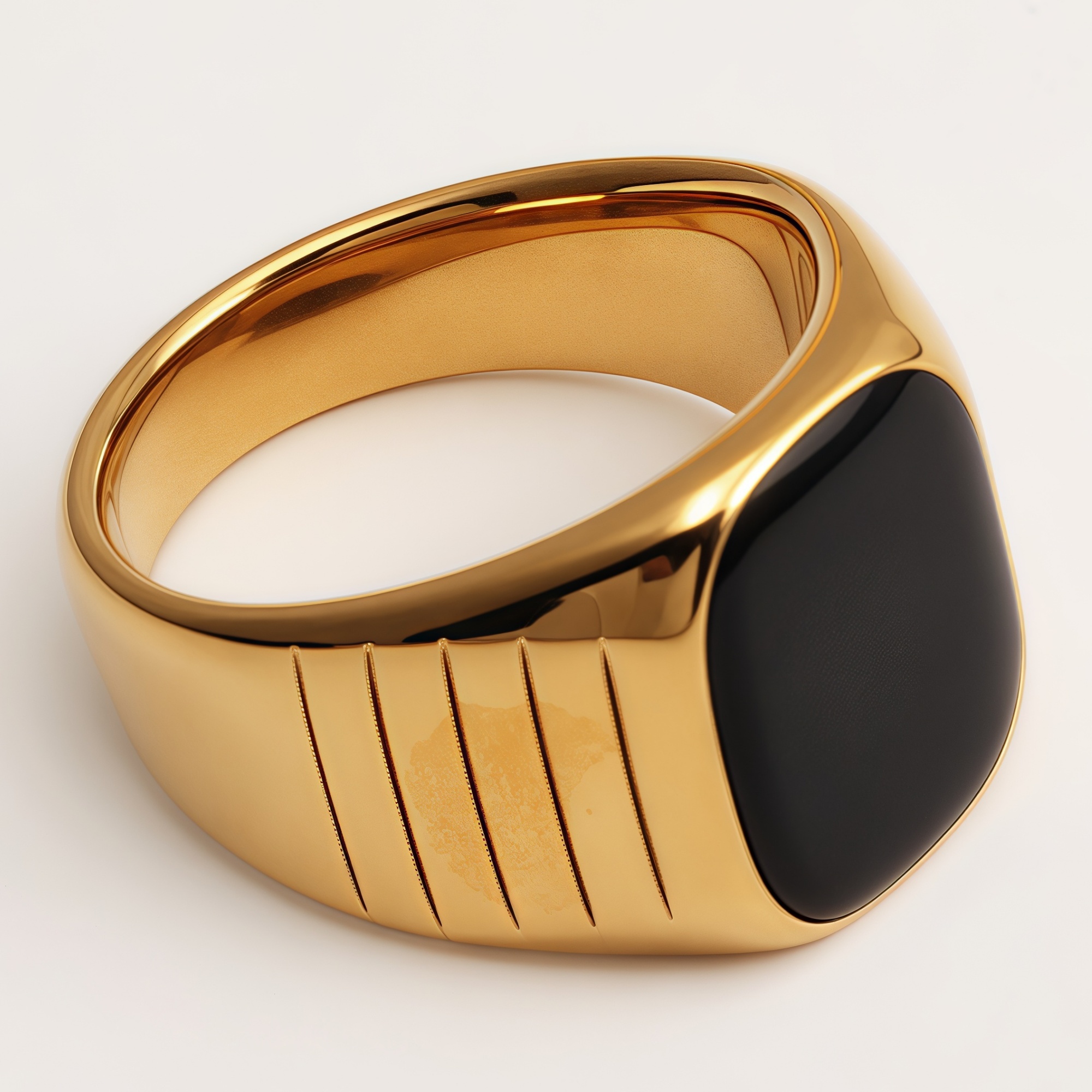 Gold - Plated Black Square - Gem Line Ring - Minimalist and Stylish Jewelry | DZ1084J-JinBaoJewerly