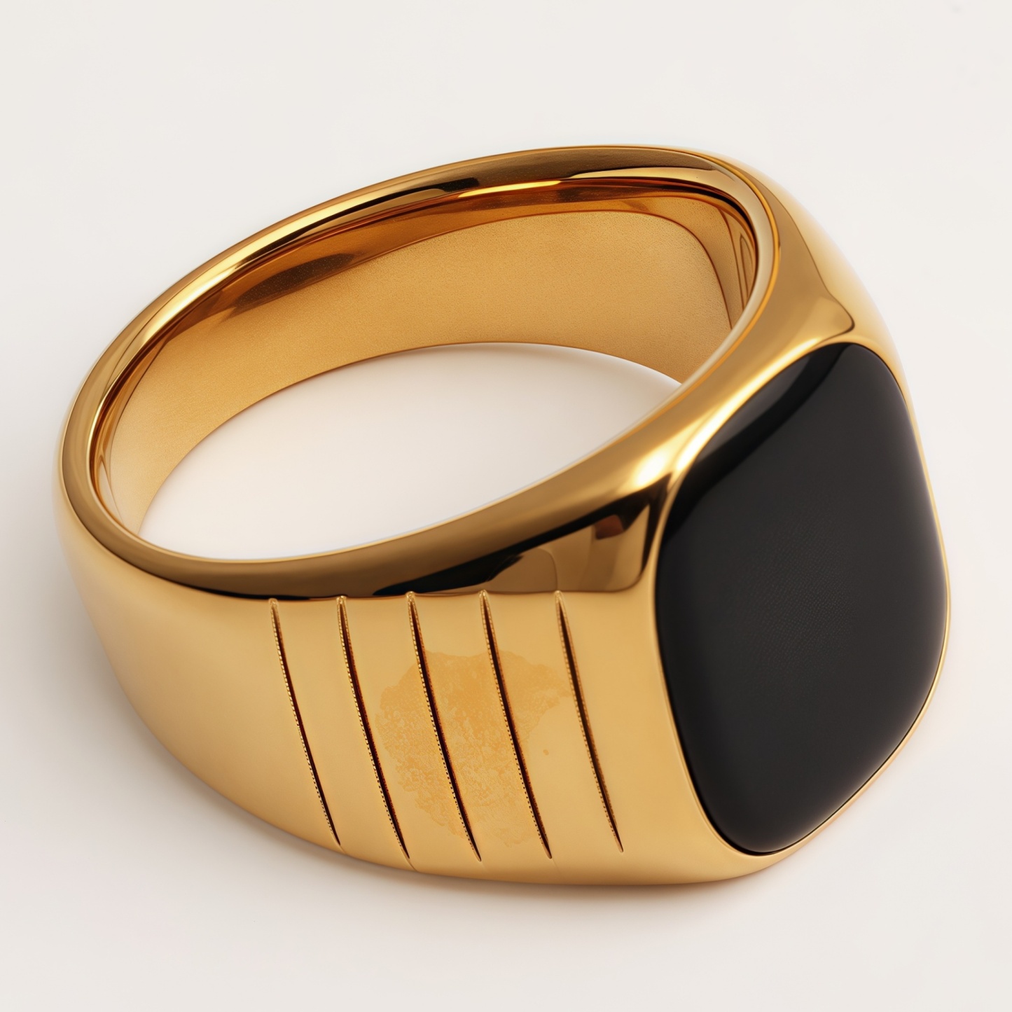 Gold - Plated Black Square - Gem Line Ring - Minimalist and Stylish Jewelry | DZ1084J-JinBaoJewerly