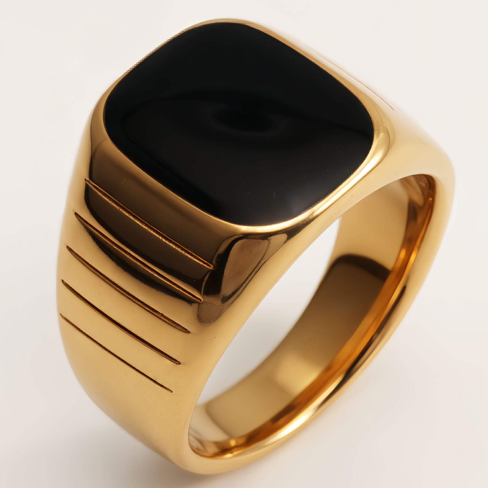 Gold - Plated Black Square - Gem Line Ring - Minimalist and Stylish Jewelry | DZ1084J-JinBaoJewerly