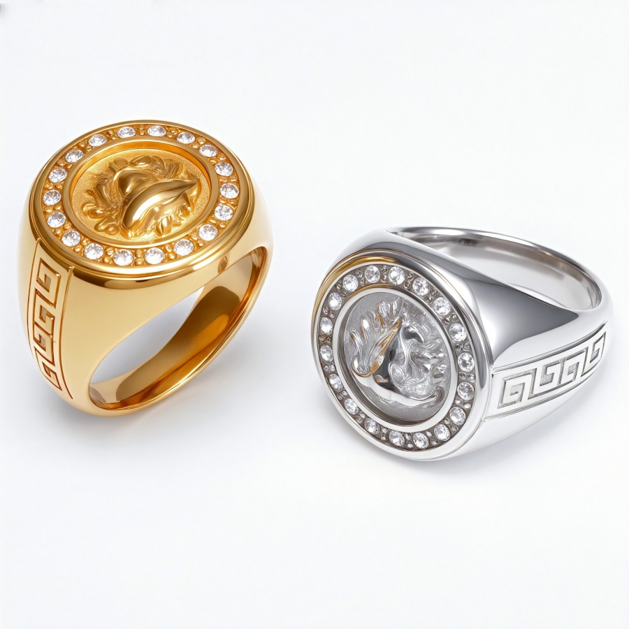 Metal Carved Diamond Inlaid Men's Stainless Steel Ring | DZ1021